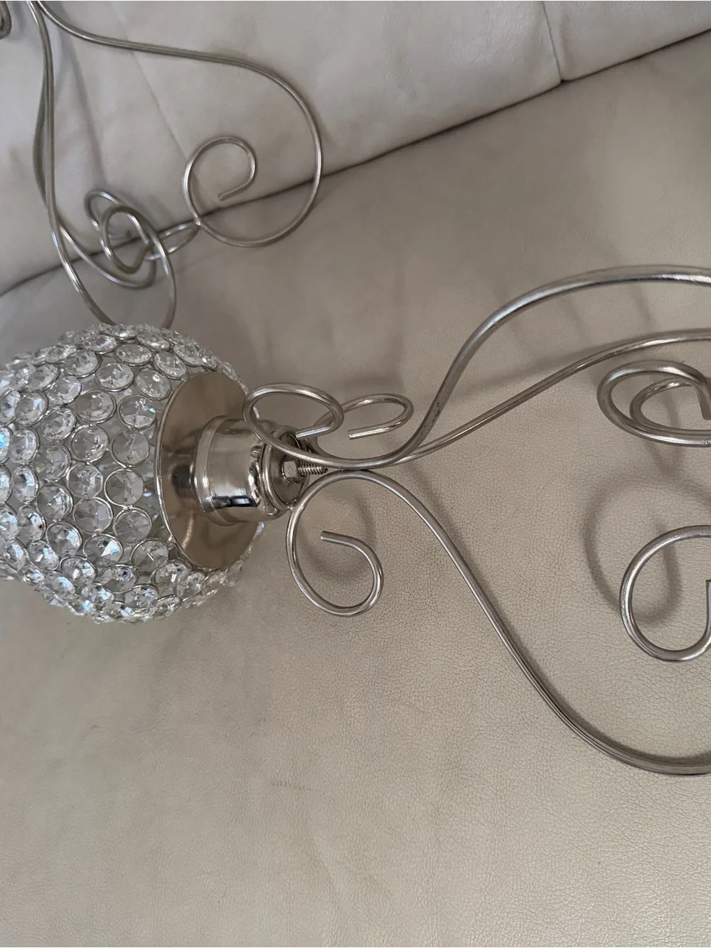 Crystal Beaded Silver Hurricane Candle Holders - Set of 2